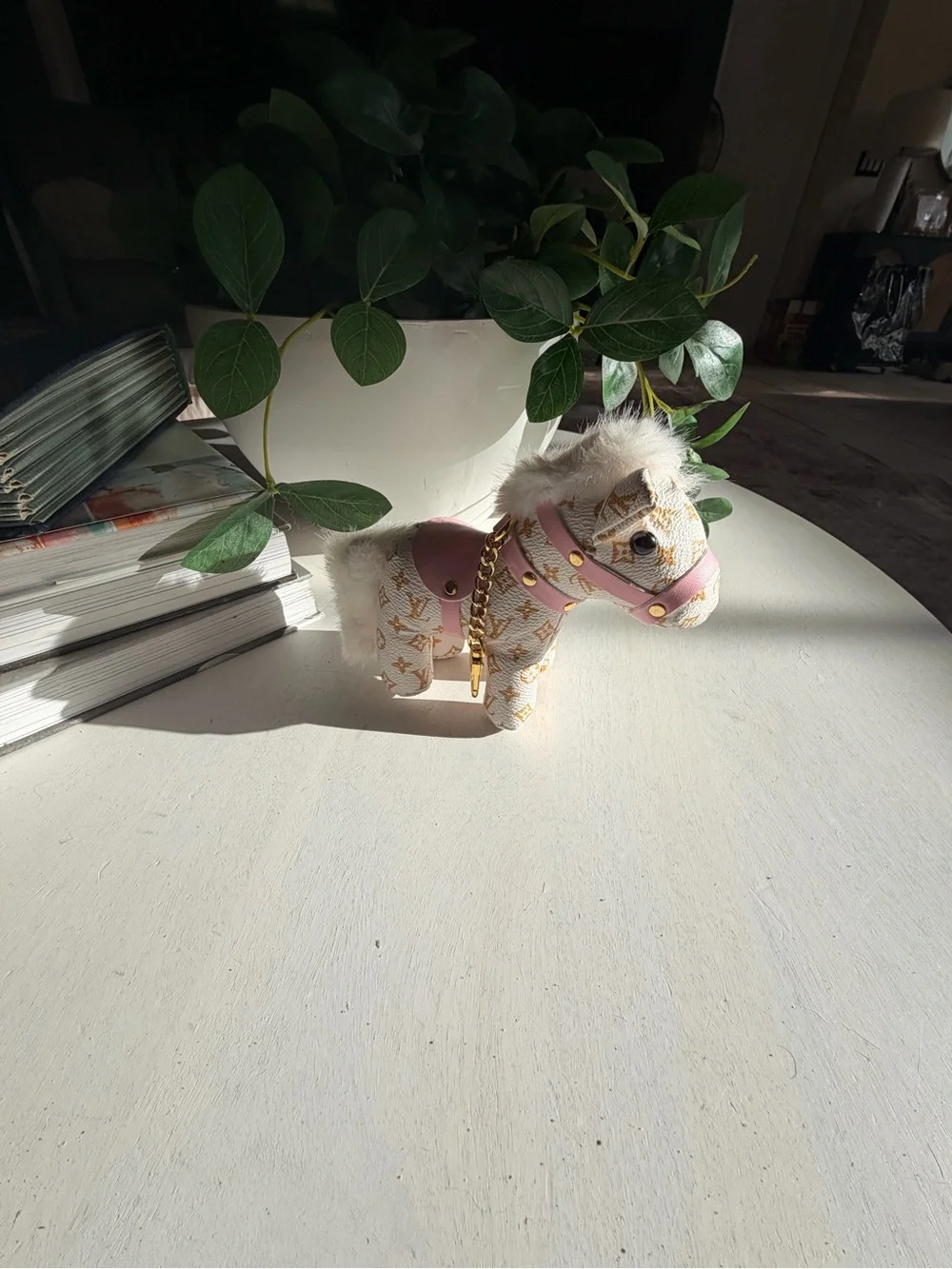 Designer-Inspired Pink & White Pony Pet Charm